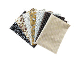 Tissus en coton imprimé CraftsFabrics, lot de 7, motifs marron et blanc
